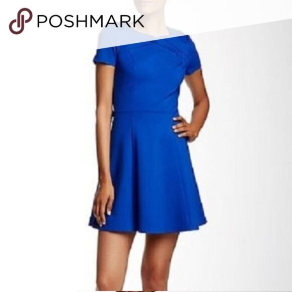 Halston Heritage Cobalt Blue Ponte Fit &Flare Skater Dress Sz-8 NWT Retail $375 - Picture 3 of 8
